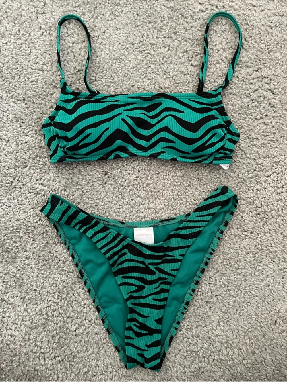 Xhilaration Green and Black Ribbed Bikini Set